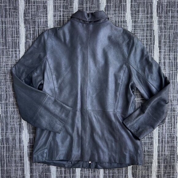 Nicole Miller Leather Moto Jacket Womens‎ Black L Vintage Soft Zip Light Fall - Picture 8 of 8